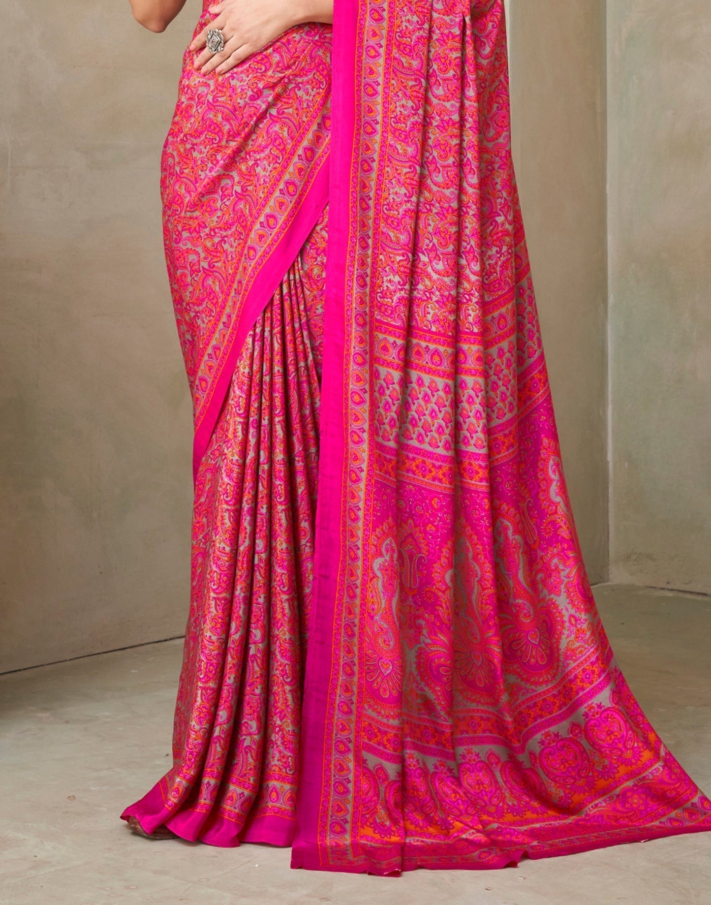 Pink Silk Printed Saree | Sudathi