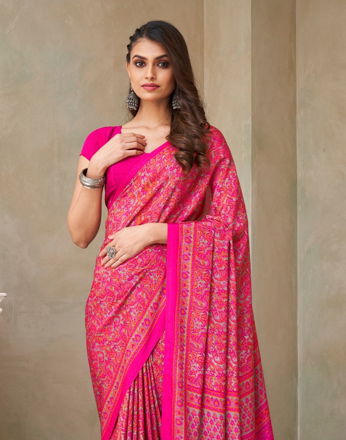 Pink Silk Printed Saree | Sudathi