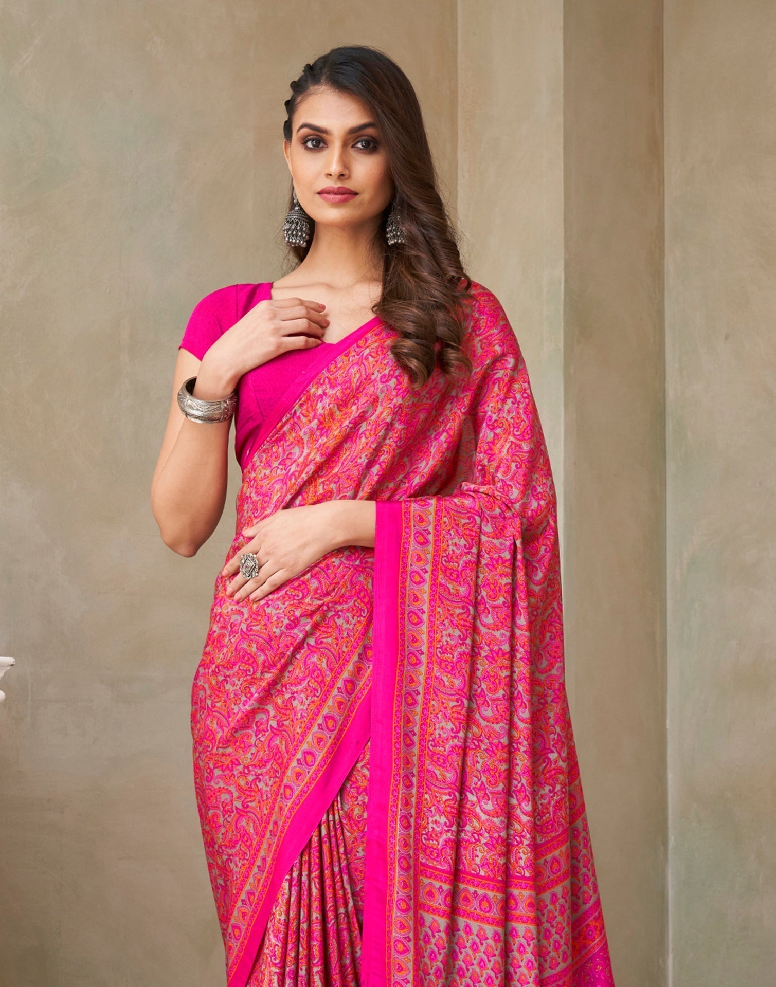Pink Silk Printed Saree | Sudathi