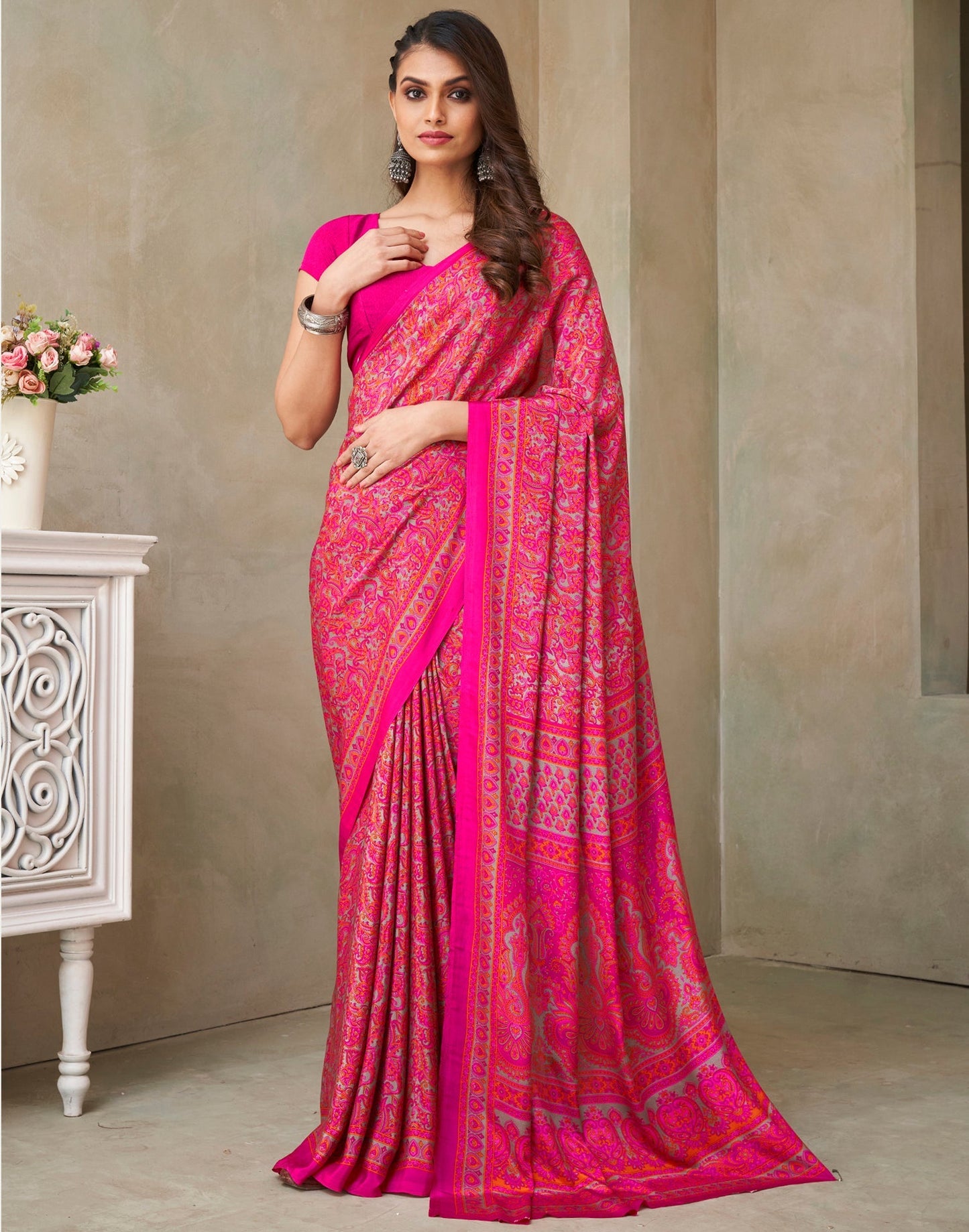Pink Silk Printed Saree | Sudathi