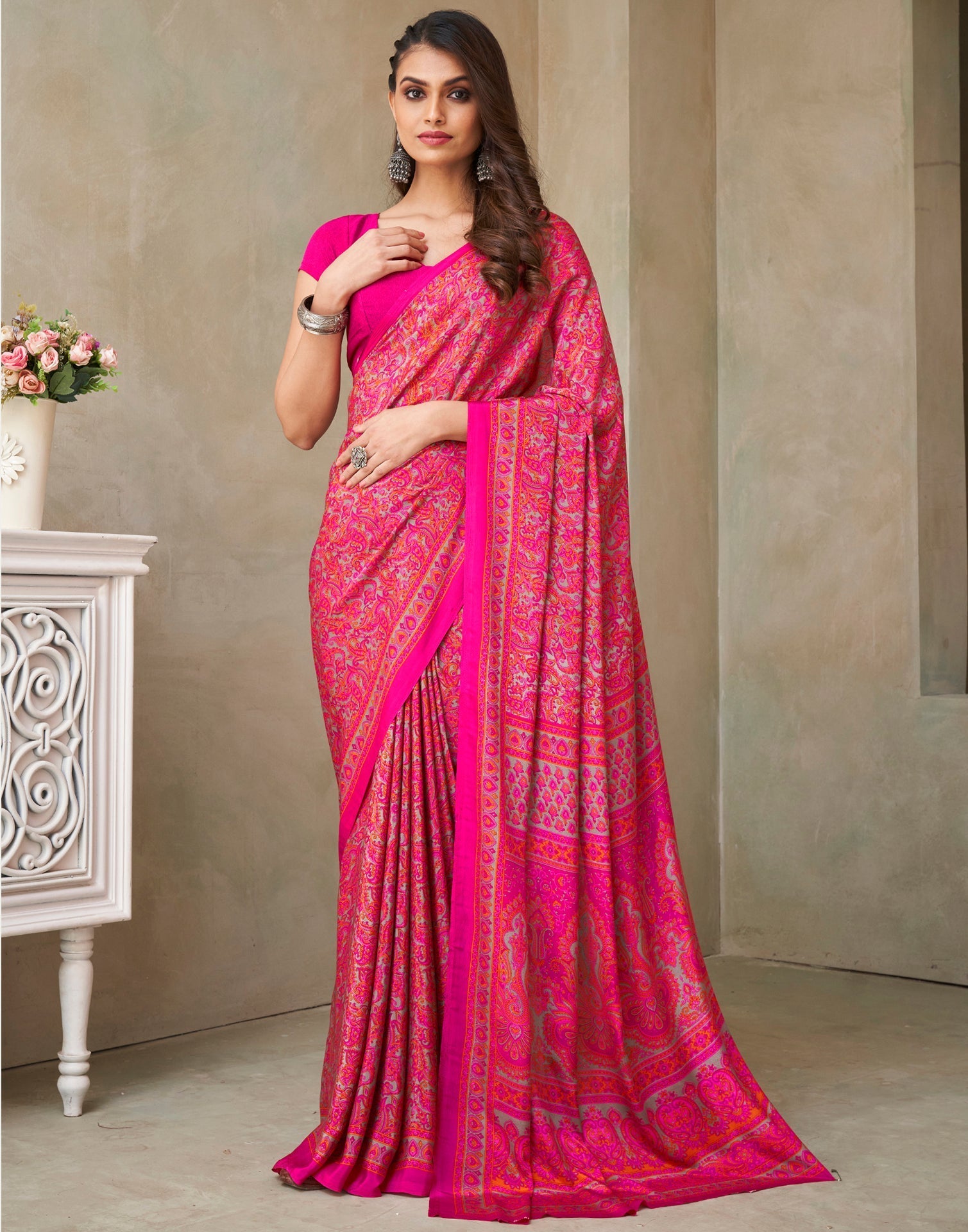 Pink Silk Printed Saree | Sudathi