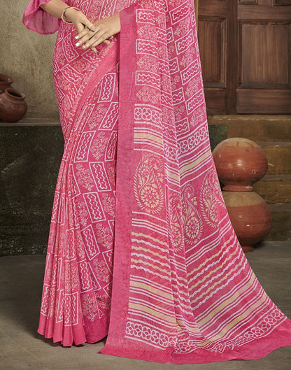 Light Pink Chiffon Printed Saree | Leemboodi