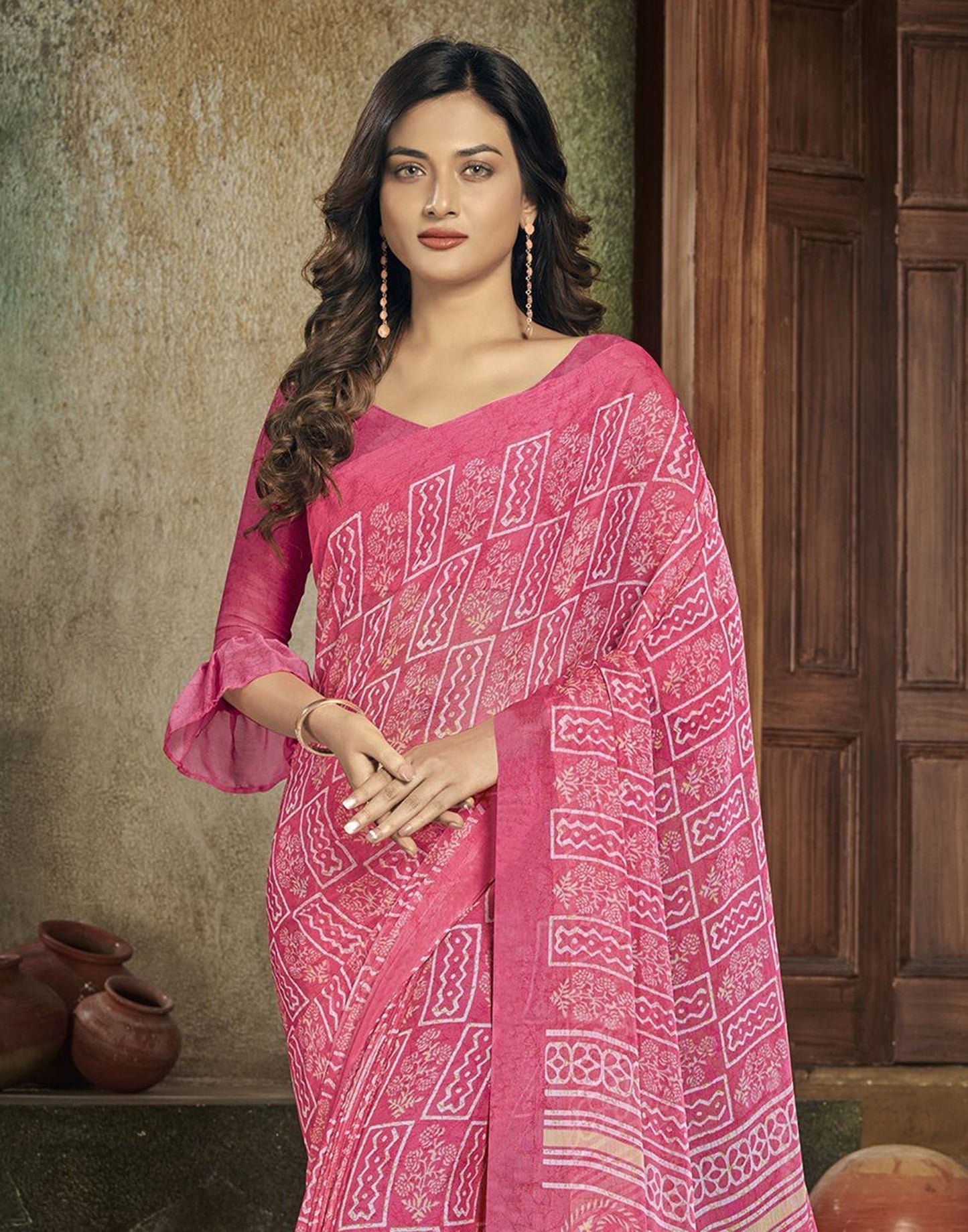 Light Pink Chiffon Printed Saree | Leemboodi