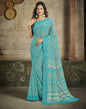 Sky Blue Chiffon Printed Saree | Leemboodi