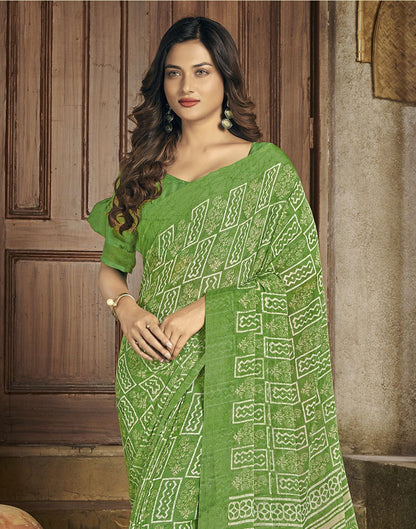 Green Chiffon Printed Saree | Leemboodi
