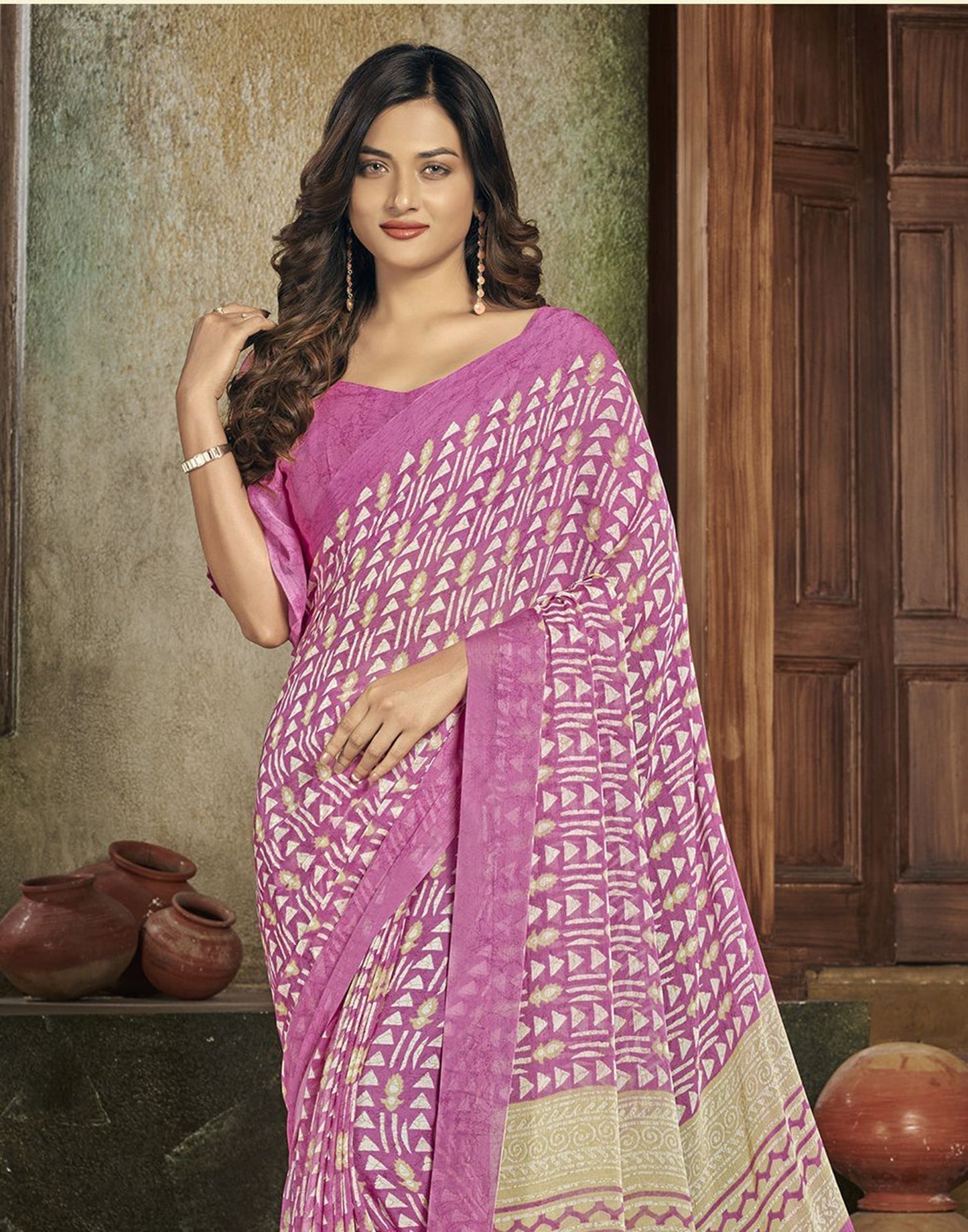 Light Pink Chiffon Printed Saree | Leemboodi