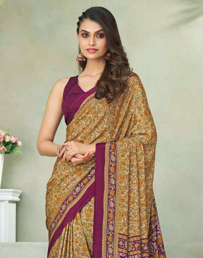 Beige Silk Printed Saree | Sudathi