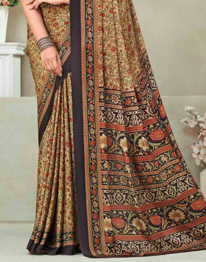 Beige Silk Printed Saree | Sudathi