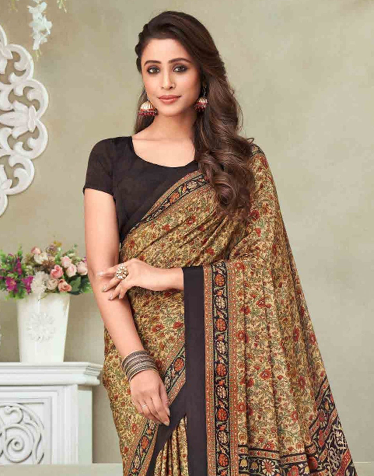 Beige Silk Printed Saree | Sudathi