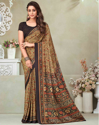 Beige Silk Printed Saree | Sudathi