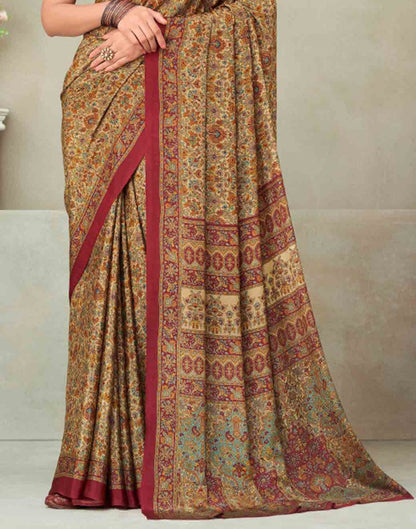 Beige Silk Printed Saree | Sudathi