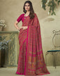 Dark Pink Silk Floral Printed Saree