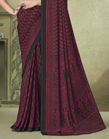 Maroon Silk Floral Printed Saree | Sudathi