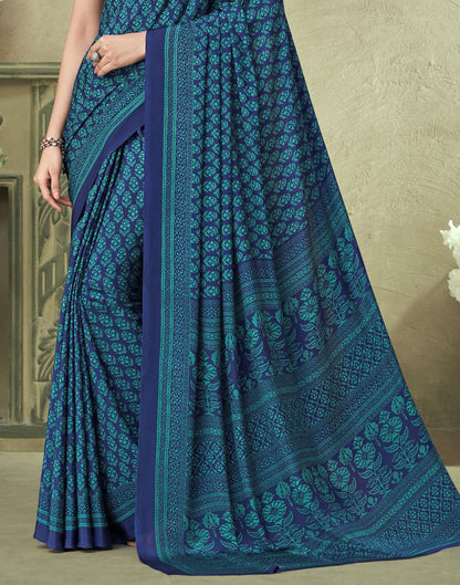 Rama Green Silk Floral Printed Saree