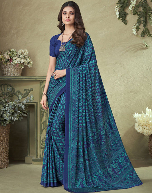 Rama Green Silk Floral Printed Saree