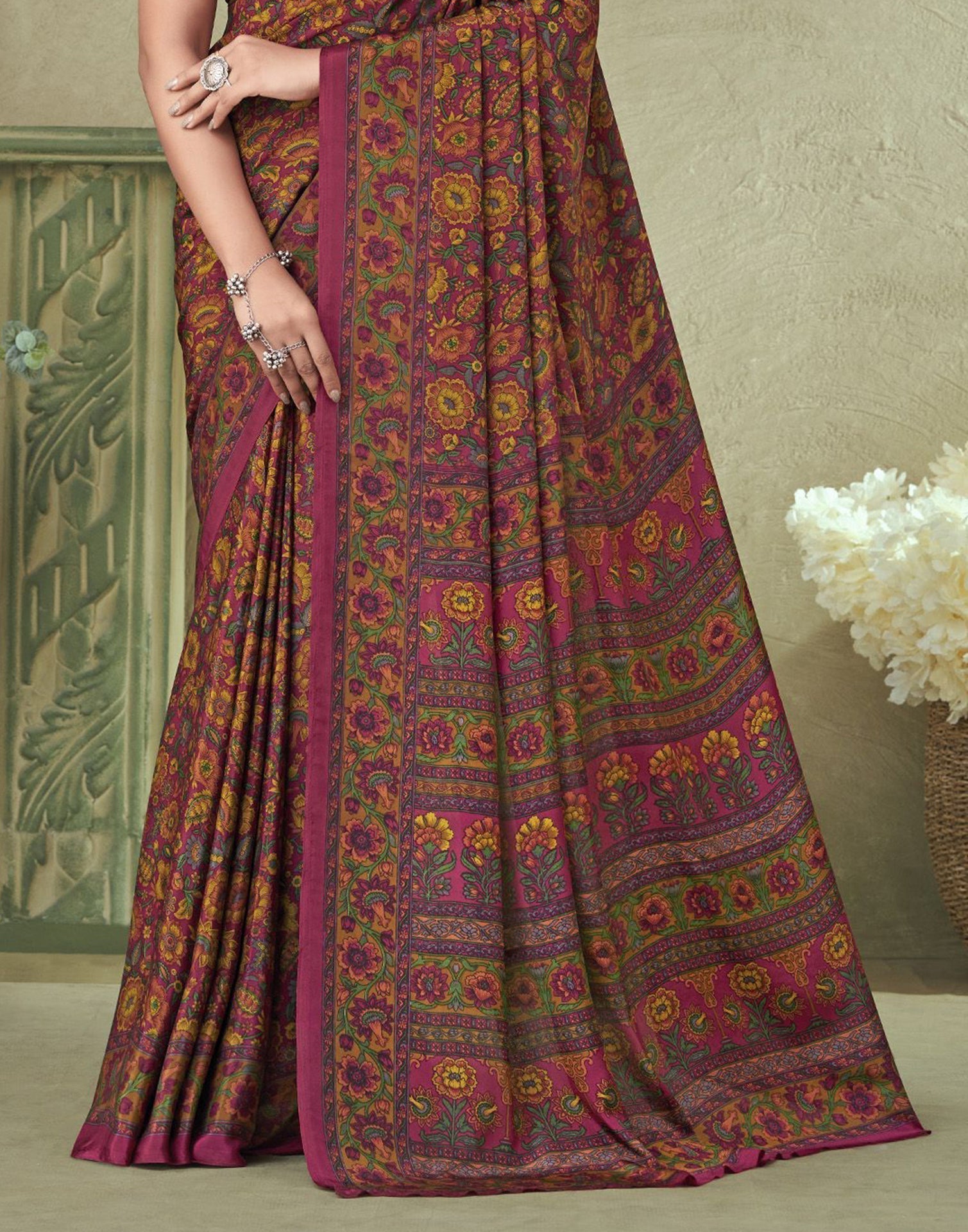Multicoloured Silk Floral Printed Saree | Sudathi