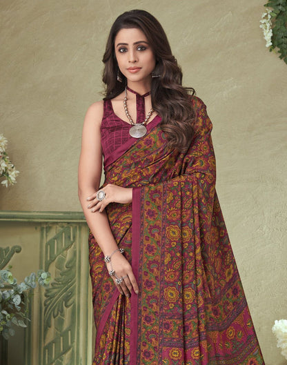 Multicoloured Silk Floral Printed Saree | Sudathi