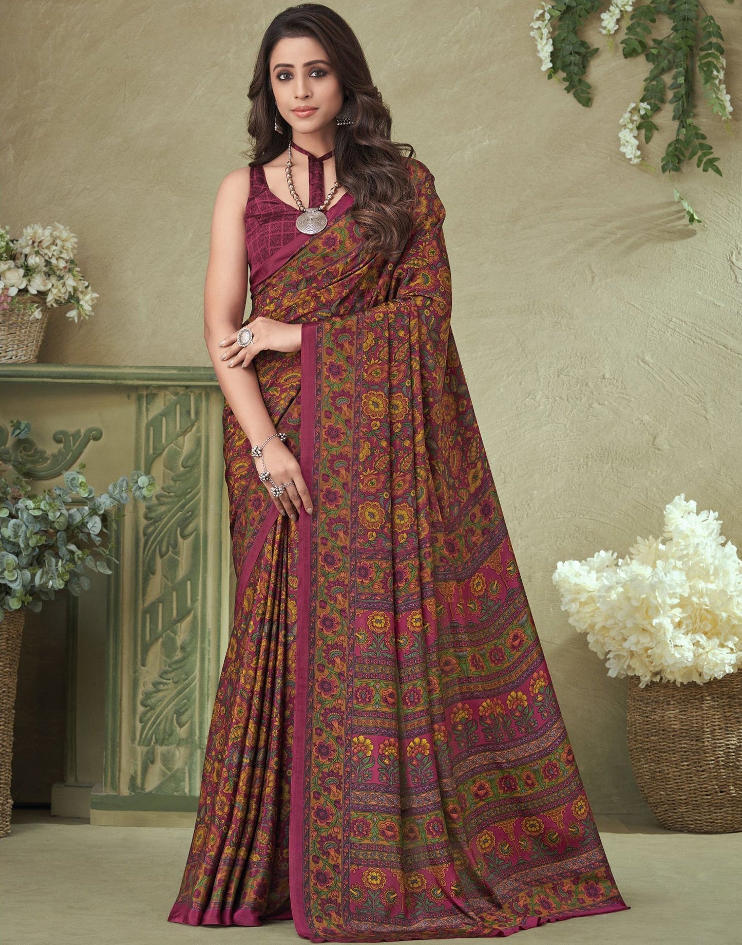 Multicoloured Silk Floral Printed Saree | Sudathi