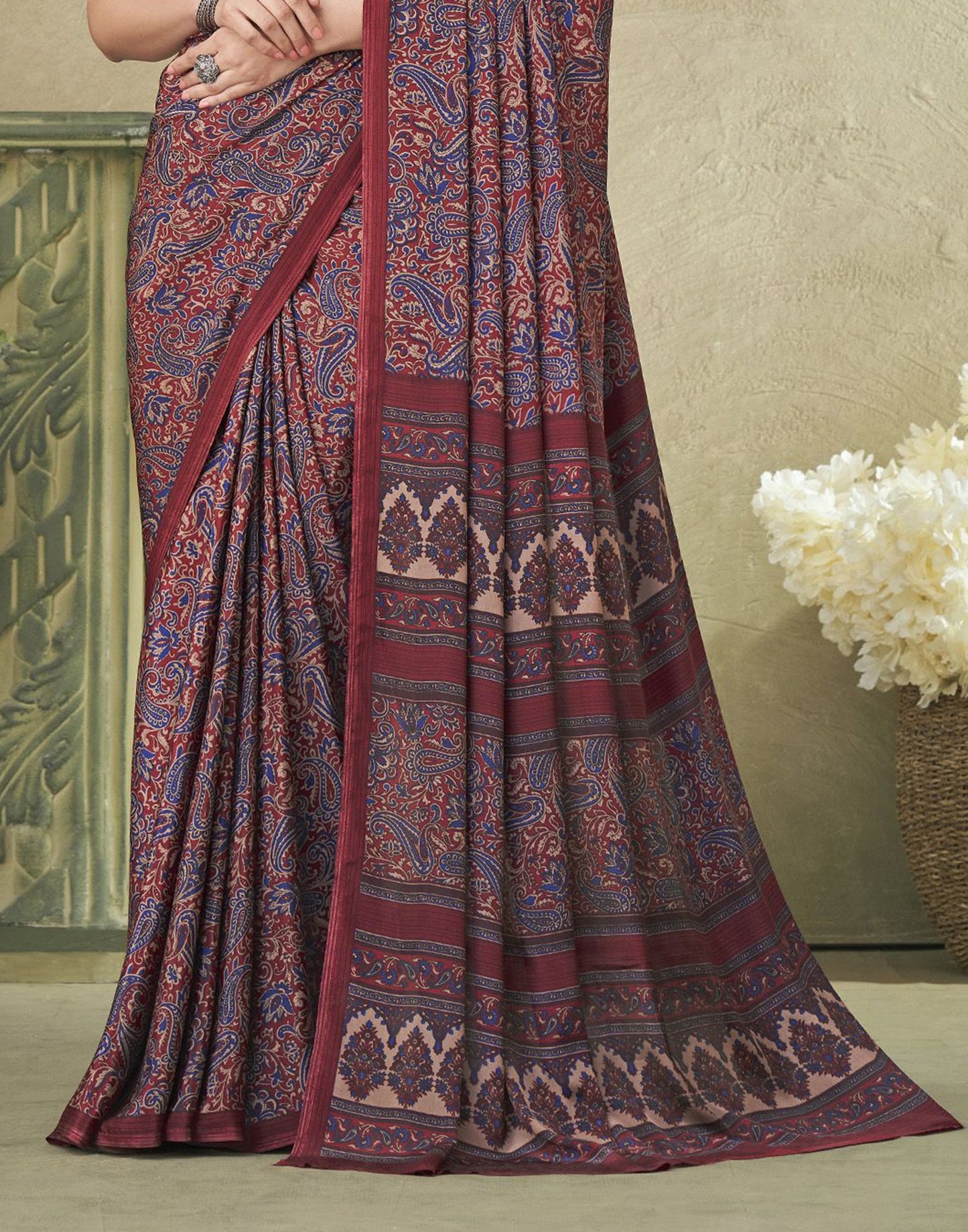Multicoloured Silk Floral Printed Saree