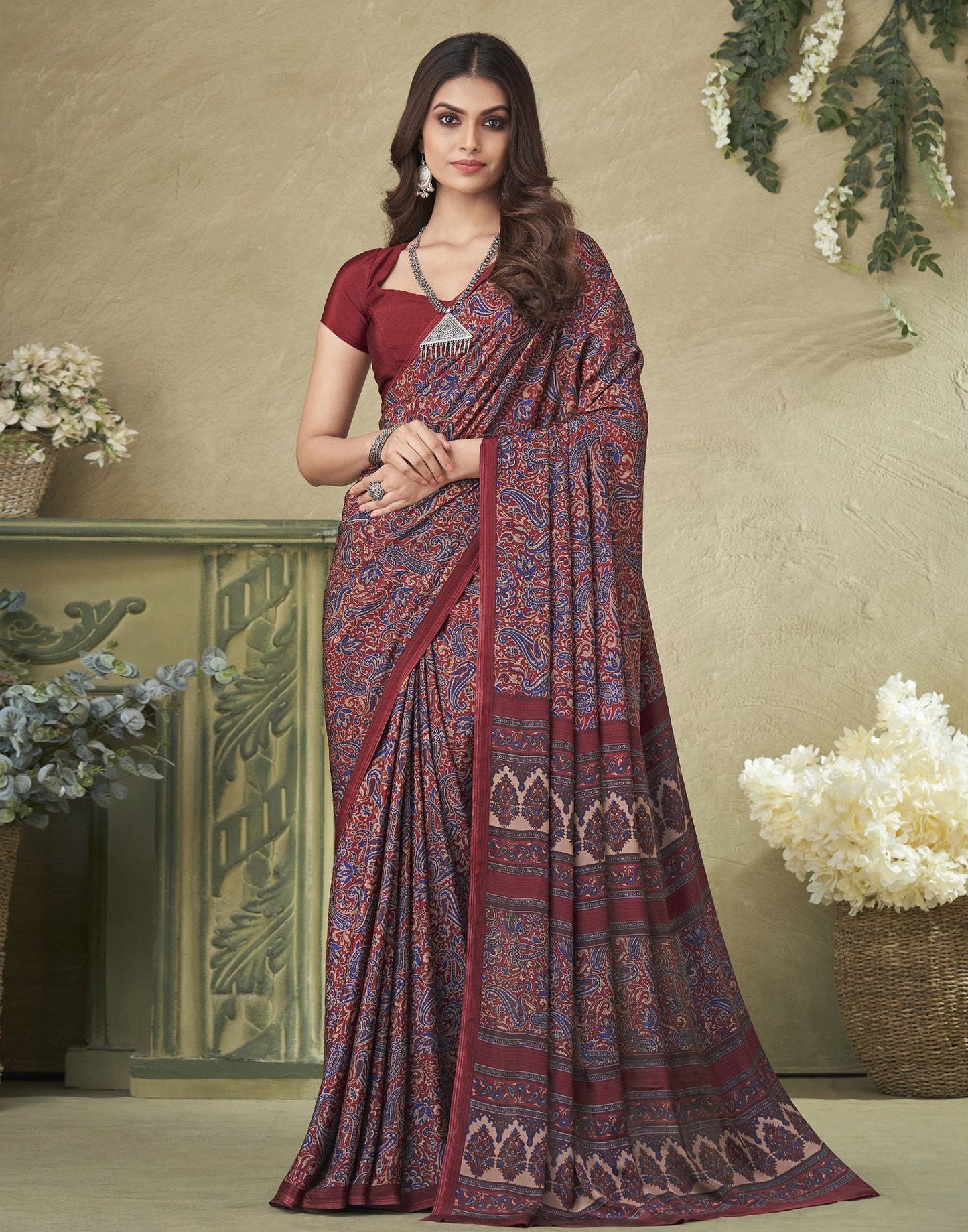 Multicoloured Silk Floral Printed Saree