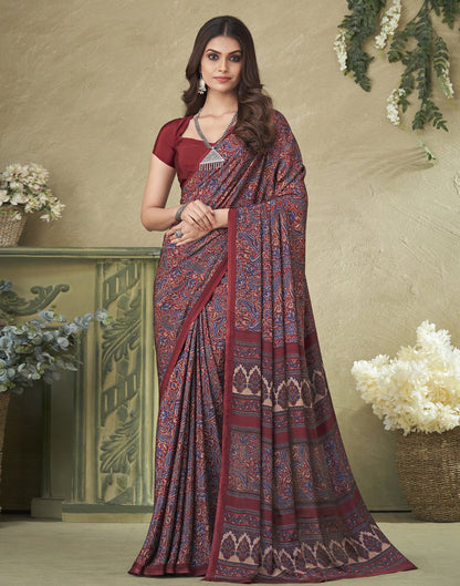 Multicoloured Silk Floral Printed Saree
