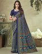Navy Blue Silk Floral Printed Saree