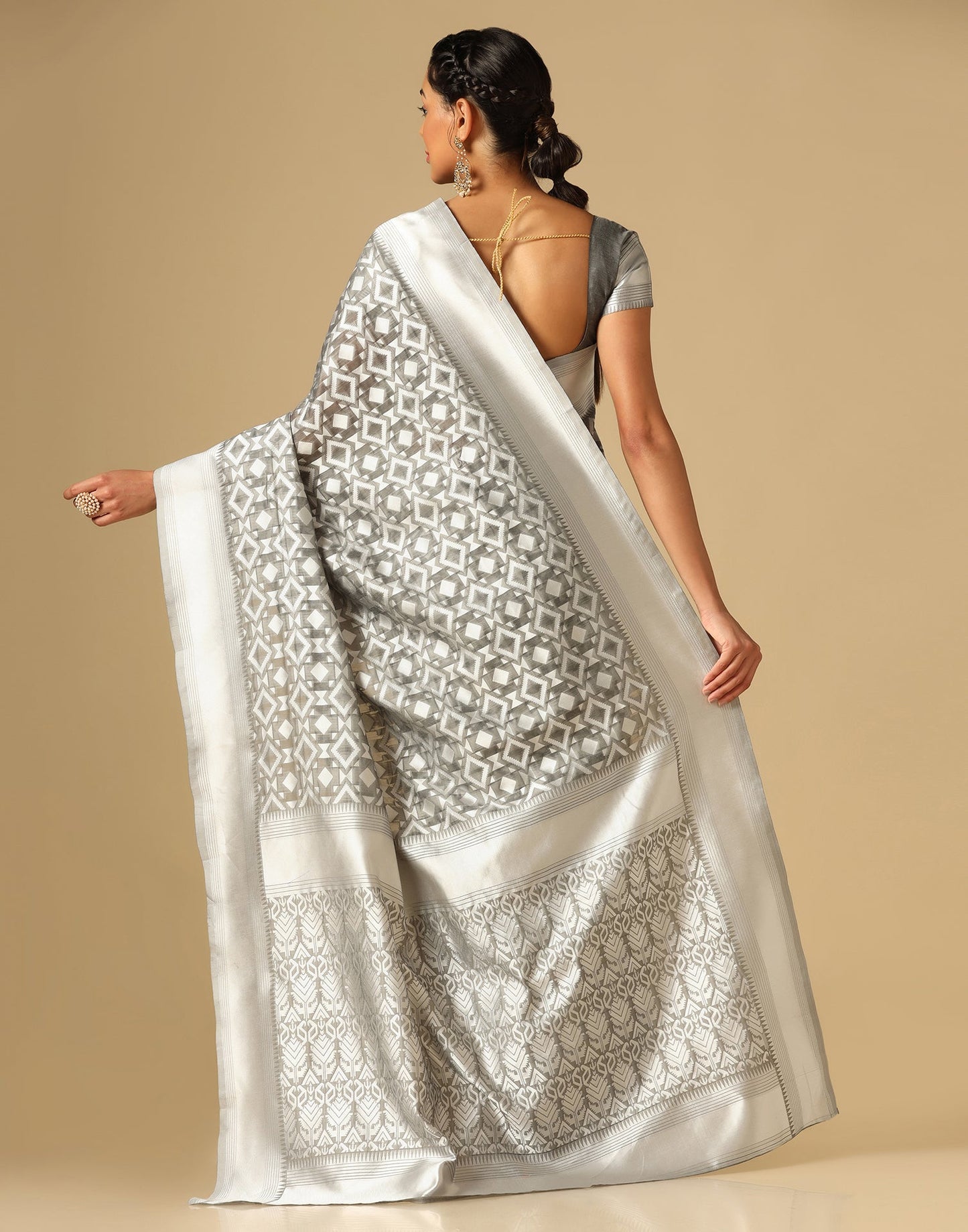 Grey Banarasi Cotton Saree | Sudathi