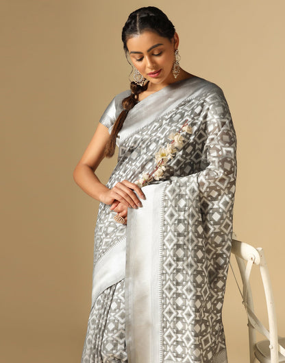 Grey Banarasi Cotton Saree | Sudathi