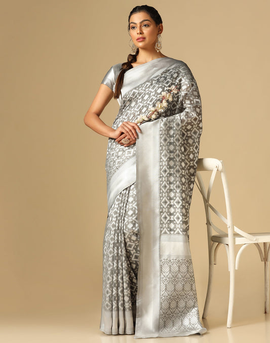 Grey Banarasi Cotton Saree | Sudathi