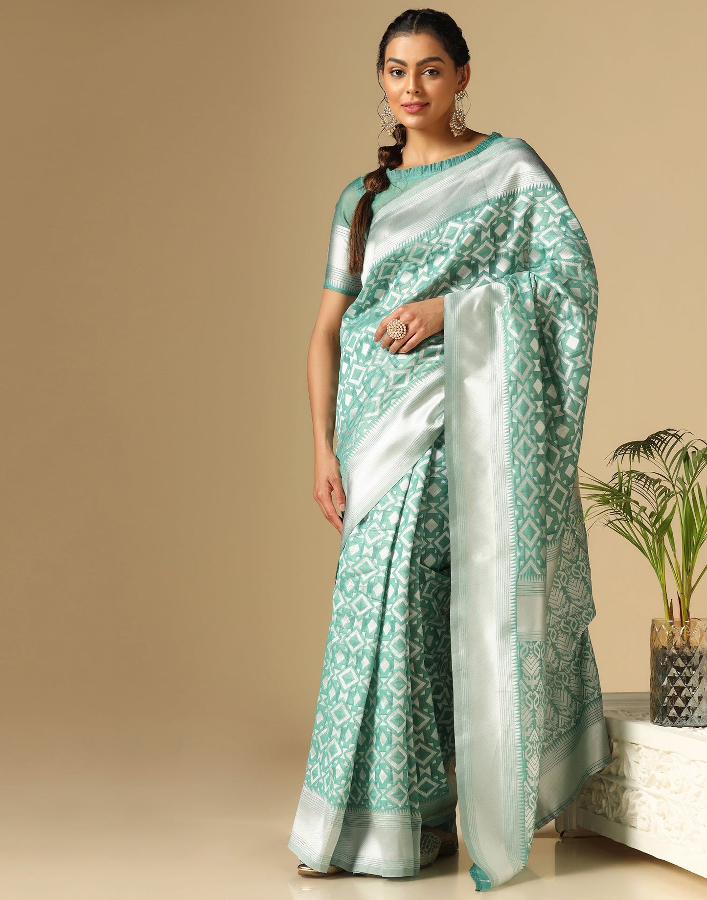 Light Green Banarasi Cotton Saree | Sudathi