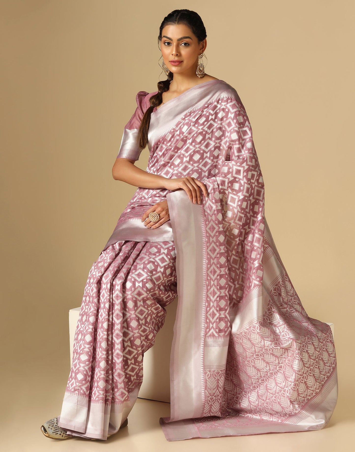 Pink Banarasi Cotton Saree | Sudathi