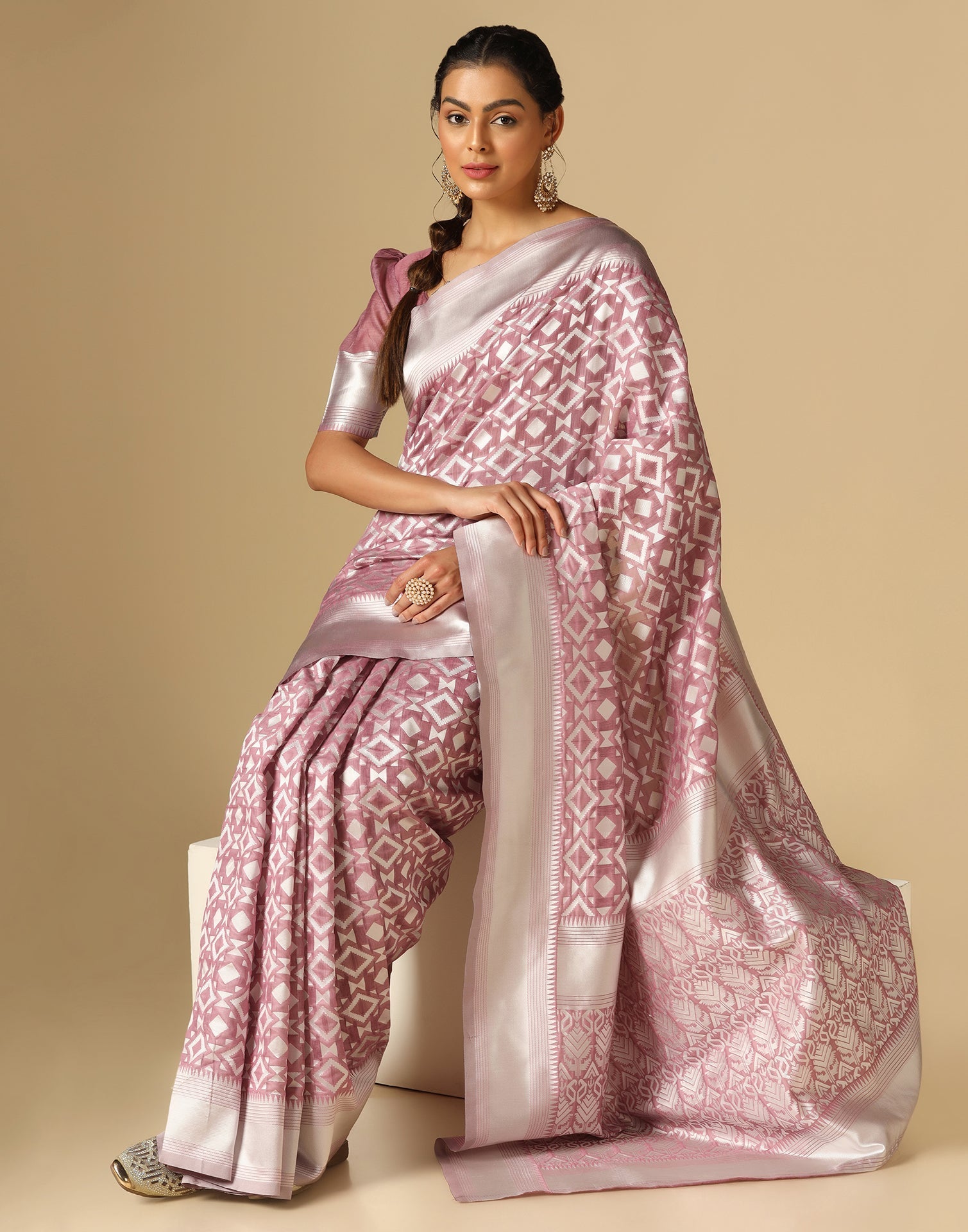 Pink Banarasi Cotton Saree | Sudathi