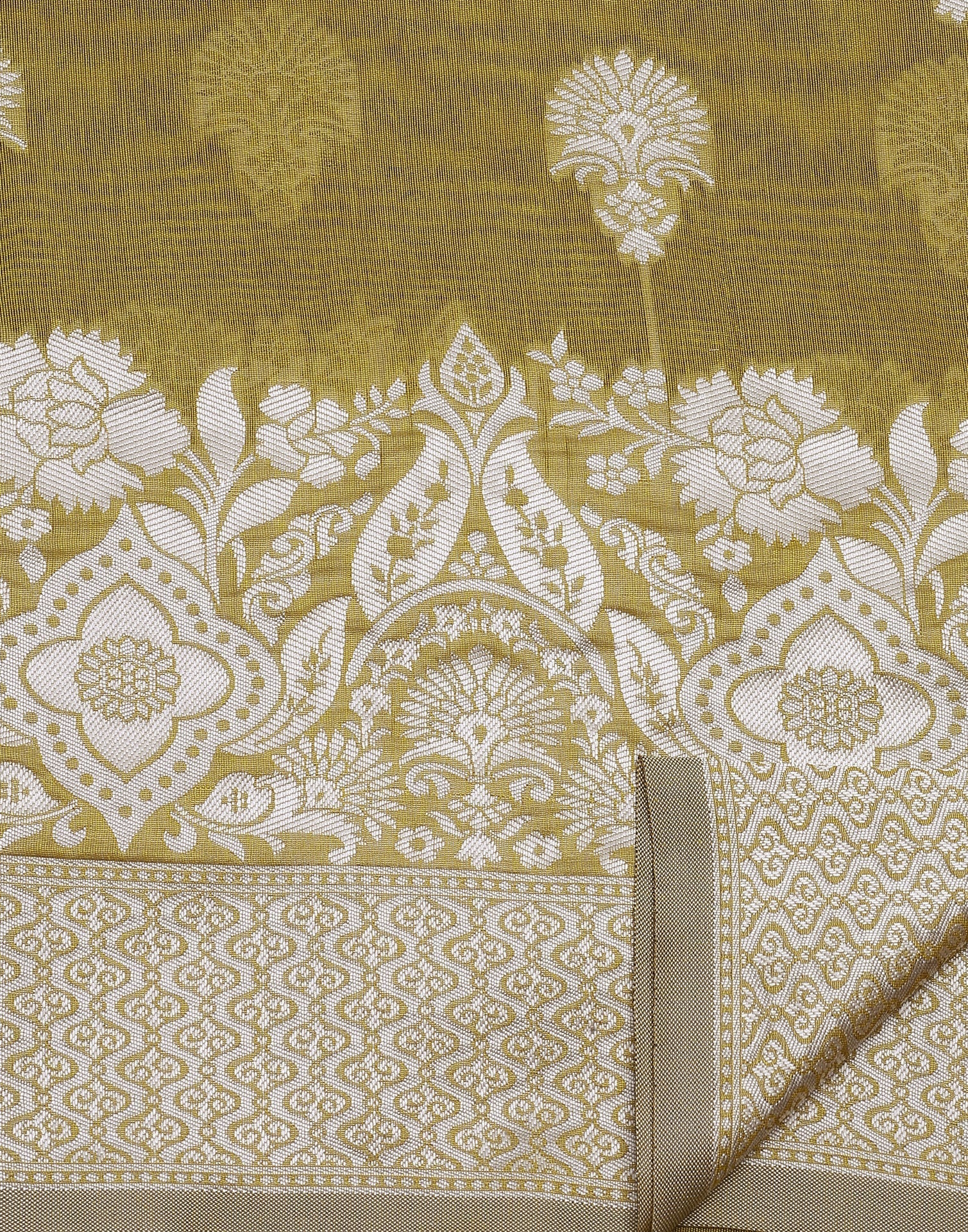 Olive Green Banarasi Cotton Saree | Sudathi