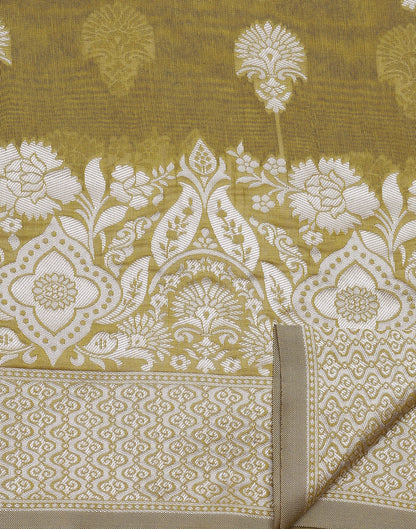 Olive Green Banarasi Cotton Saree | Sudathi