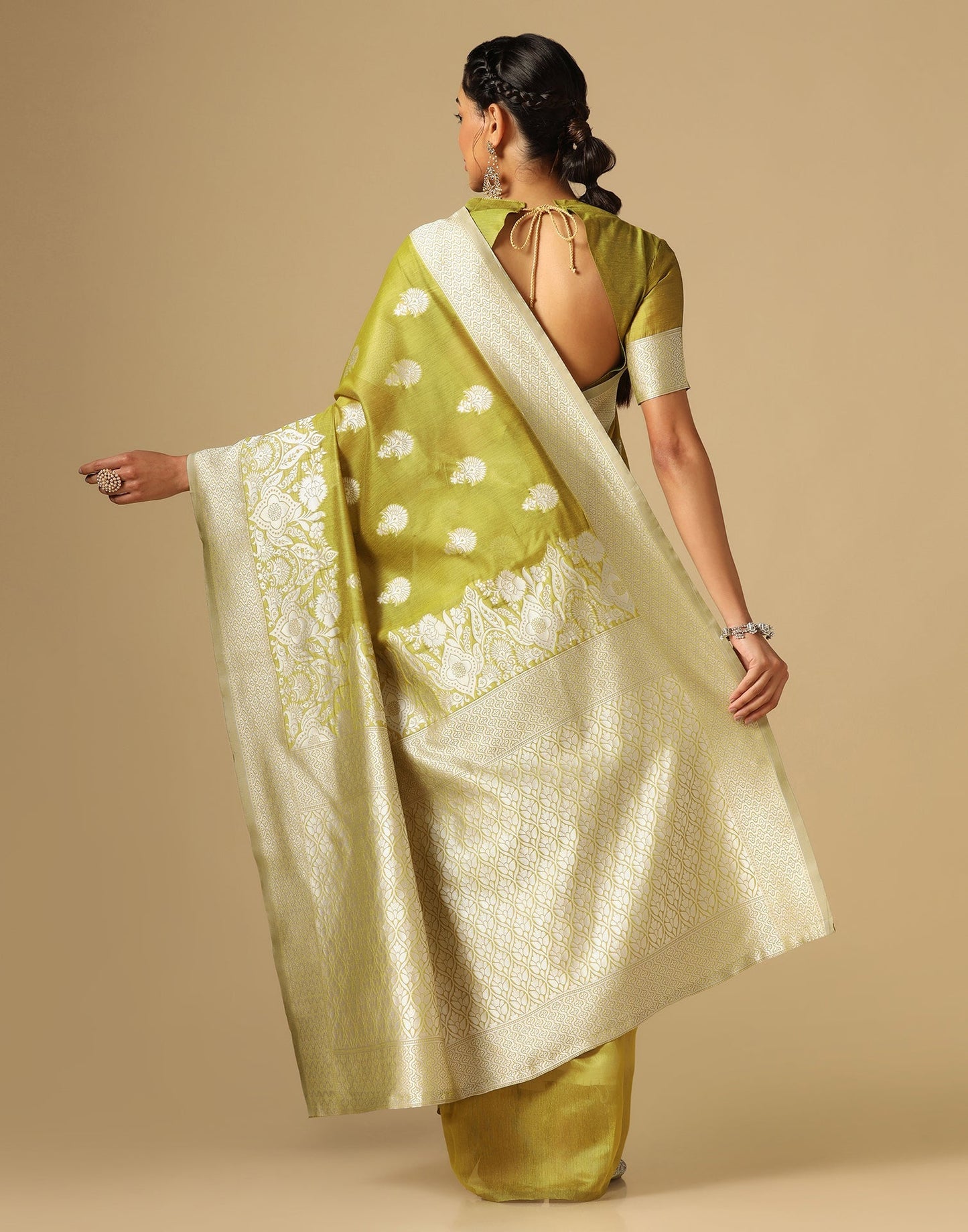 Olive Green Banarasi Cotton Saree | Sudathi