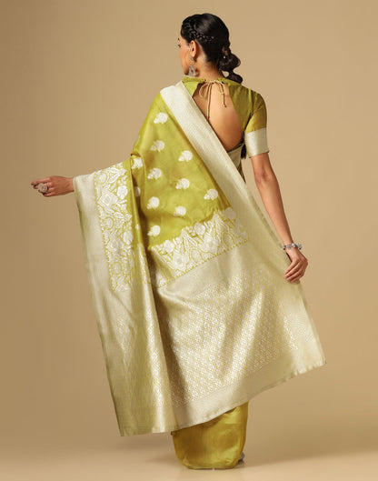 Olive Green Banarasi Cotton Saree | Sudathi