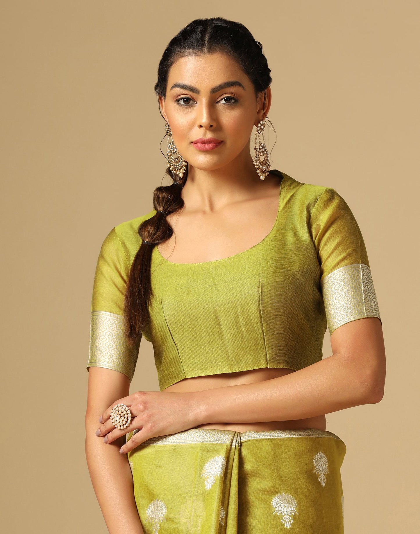 Olive Green Banarasi Cotton Saree | Sudathi