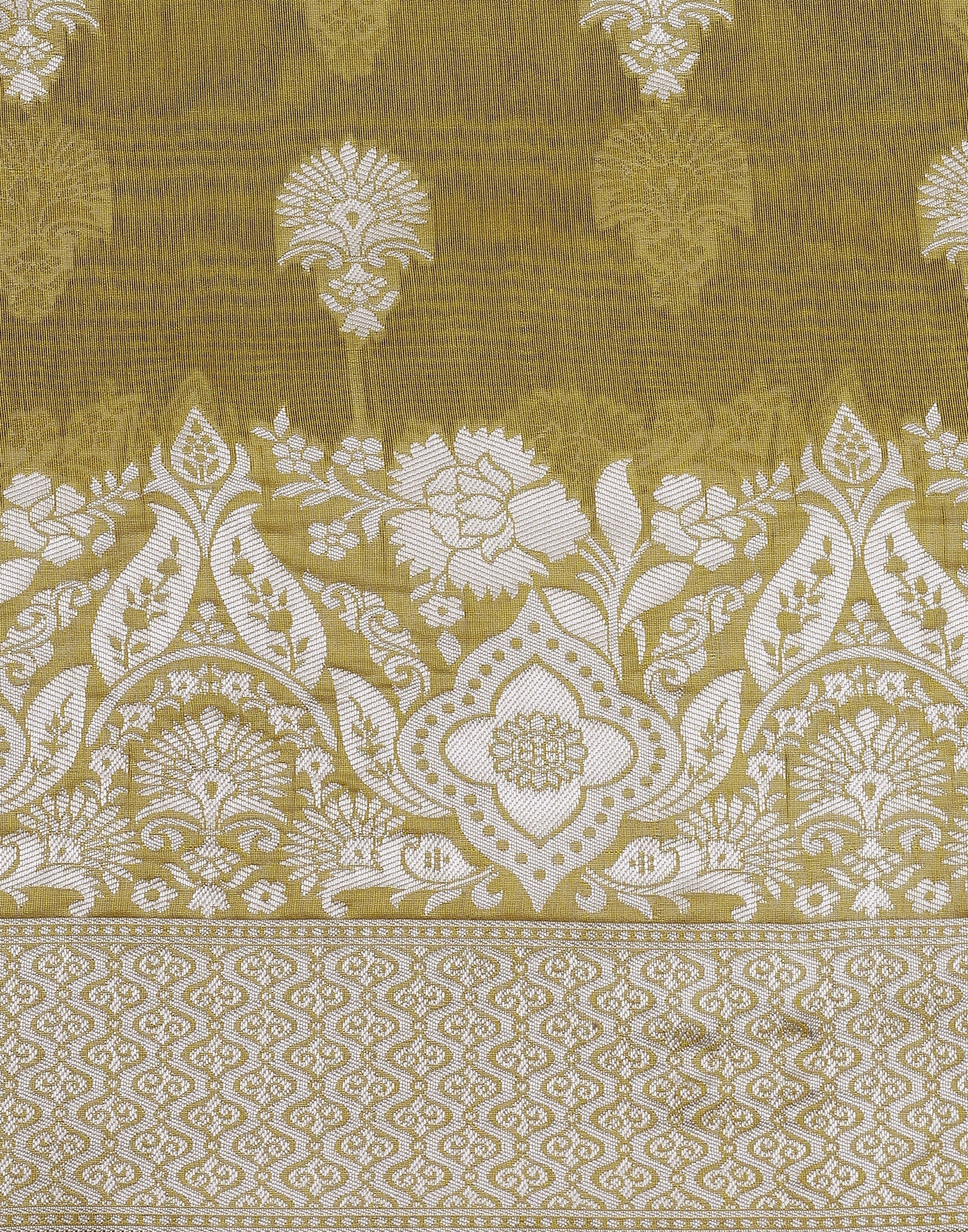 Olive Green Banarasi Cotton Saree | Sudathi