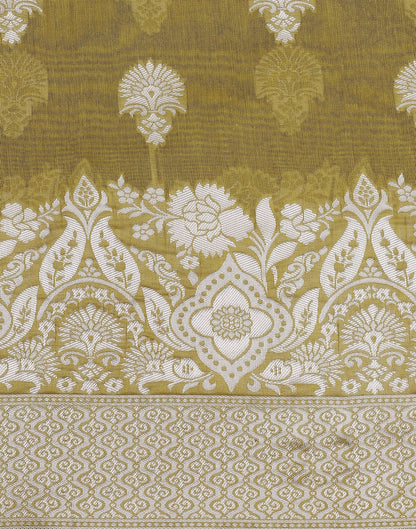 Olive Green Banarasi Cotton Saree | Sudathi