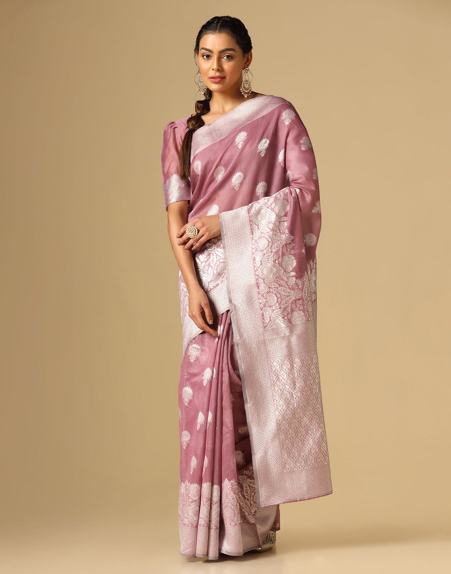 Pink Banarasi Cotton Saree | Sudathi