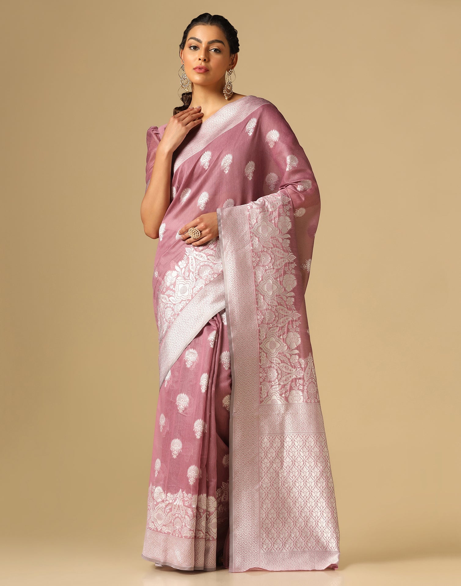 Pink Banarasi Cotton Saree | Sudathi