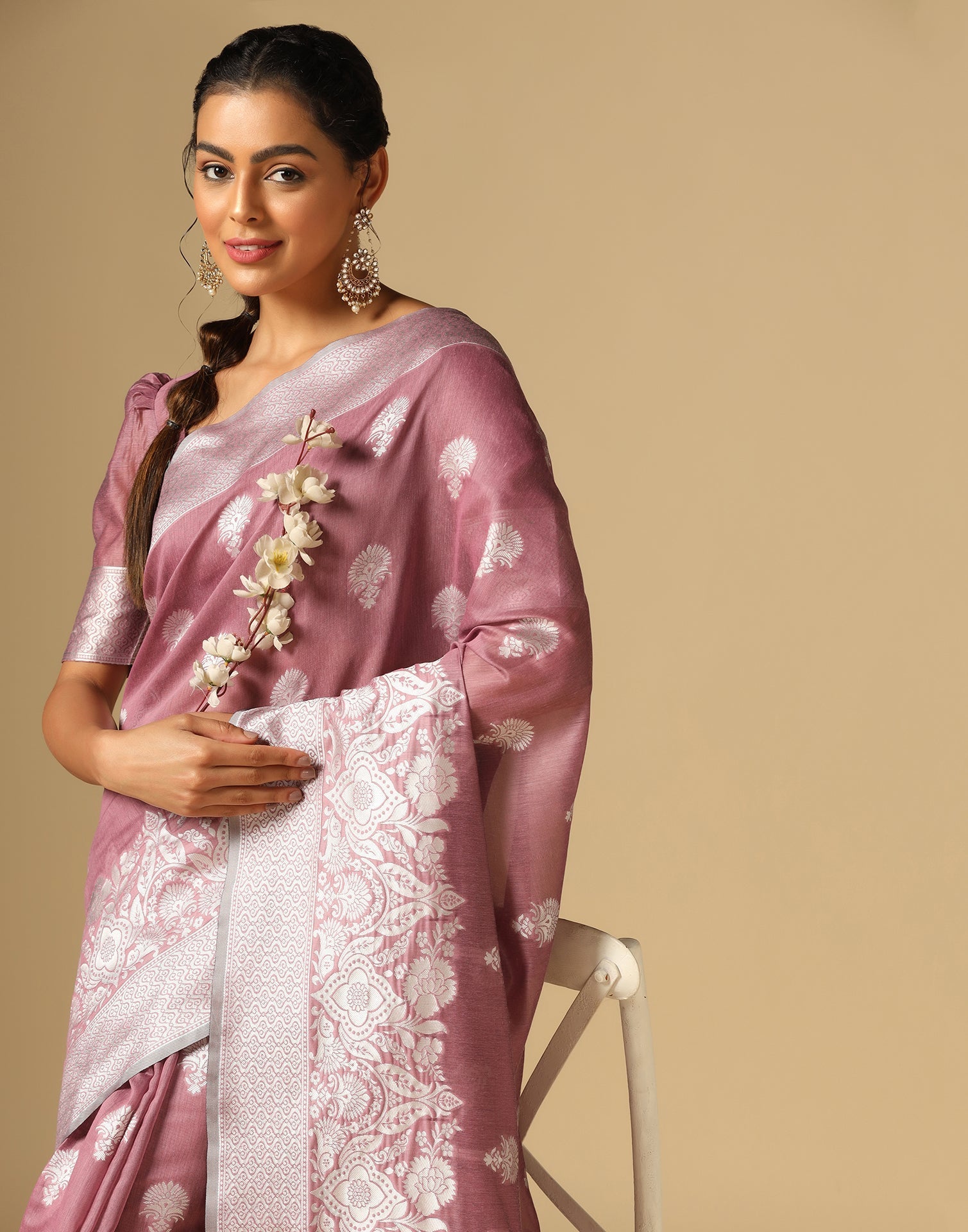 Pink Banarasi Cotton Saree | Sudathi