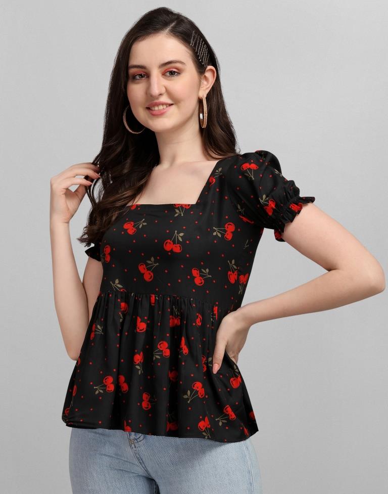 Black Colored Crepe Mill Printed Top | Sudathi