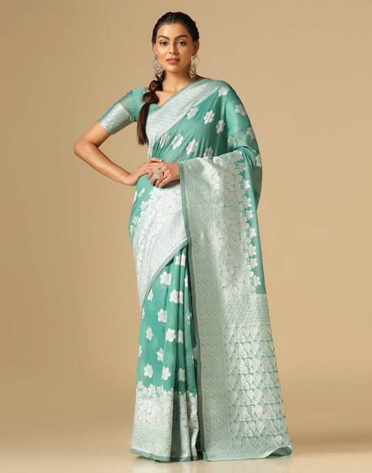 Green Banarasi Cotton Saree | Sudathi