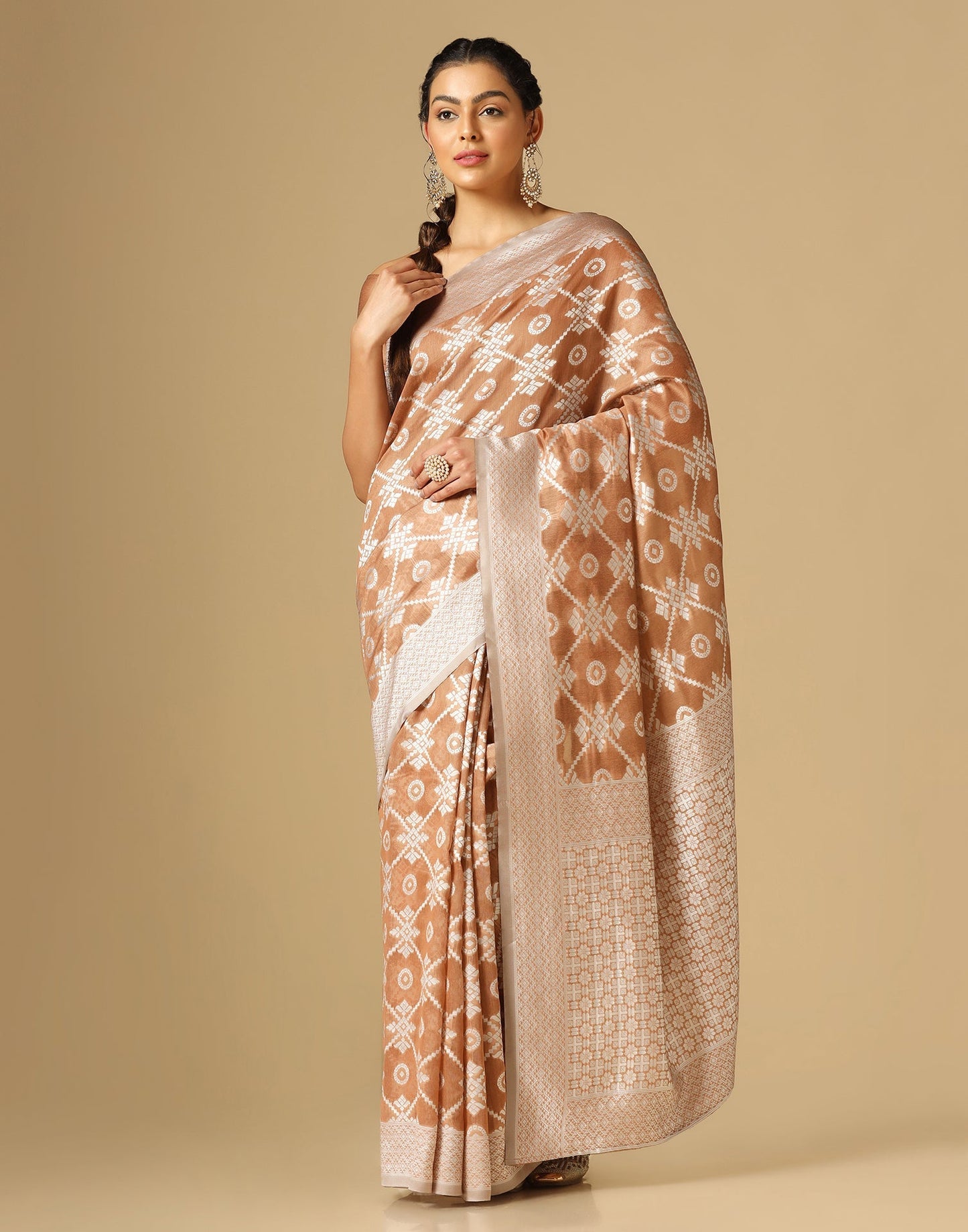 Light Brown Banarasi Cotton Saree | Sudathi