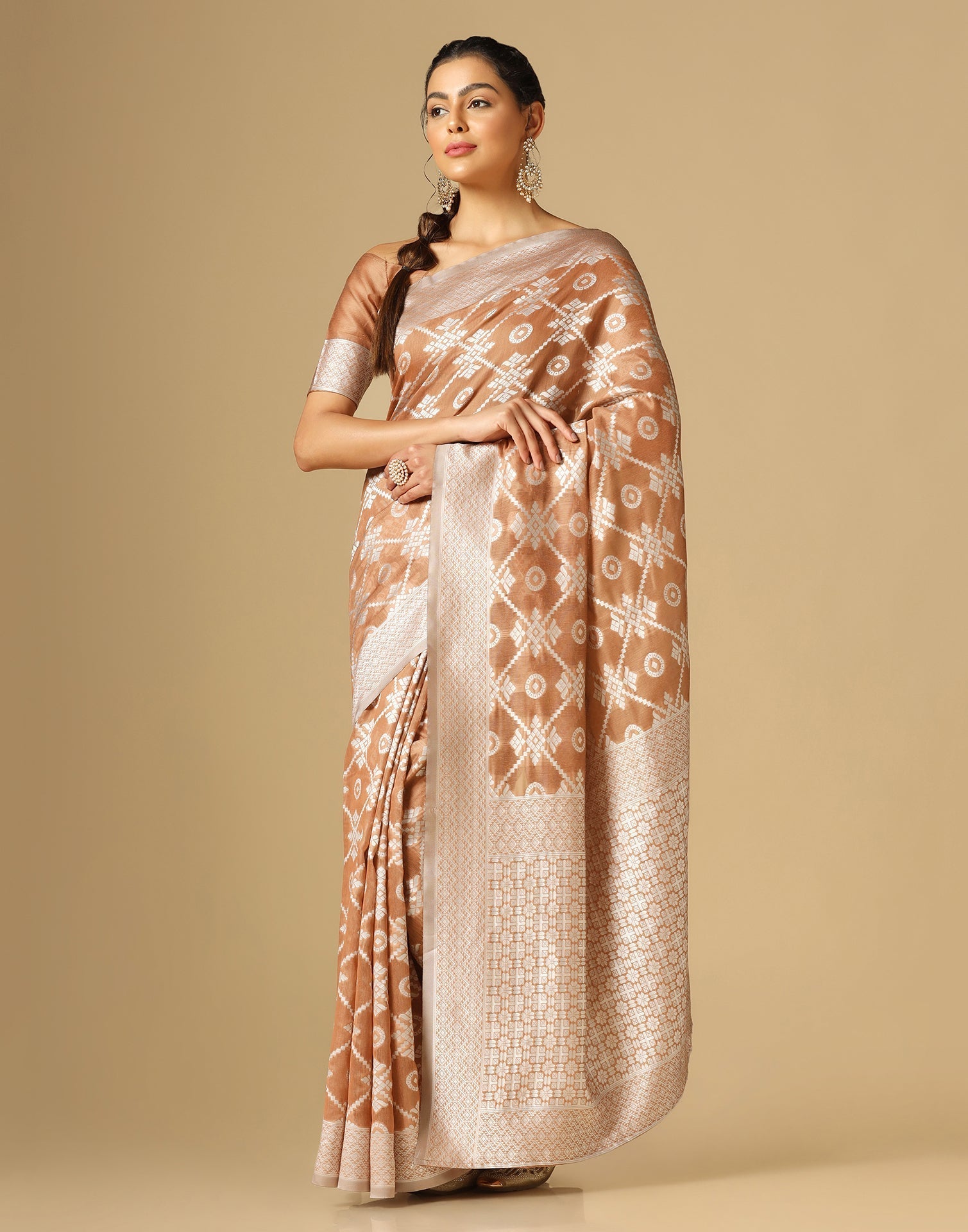 Light Brown Banarasi Cotton Saree | Sudathi