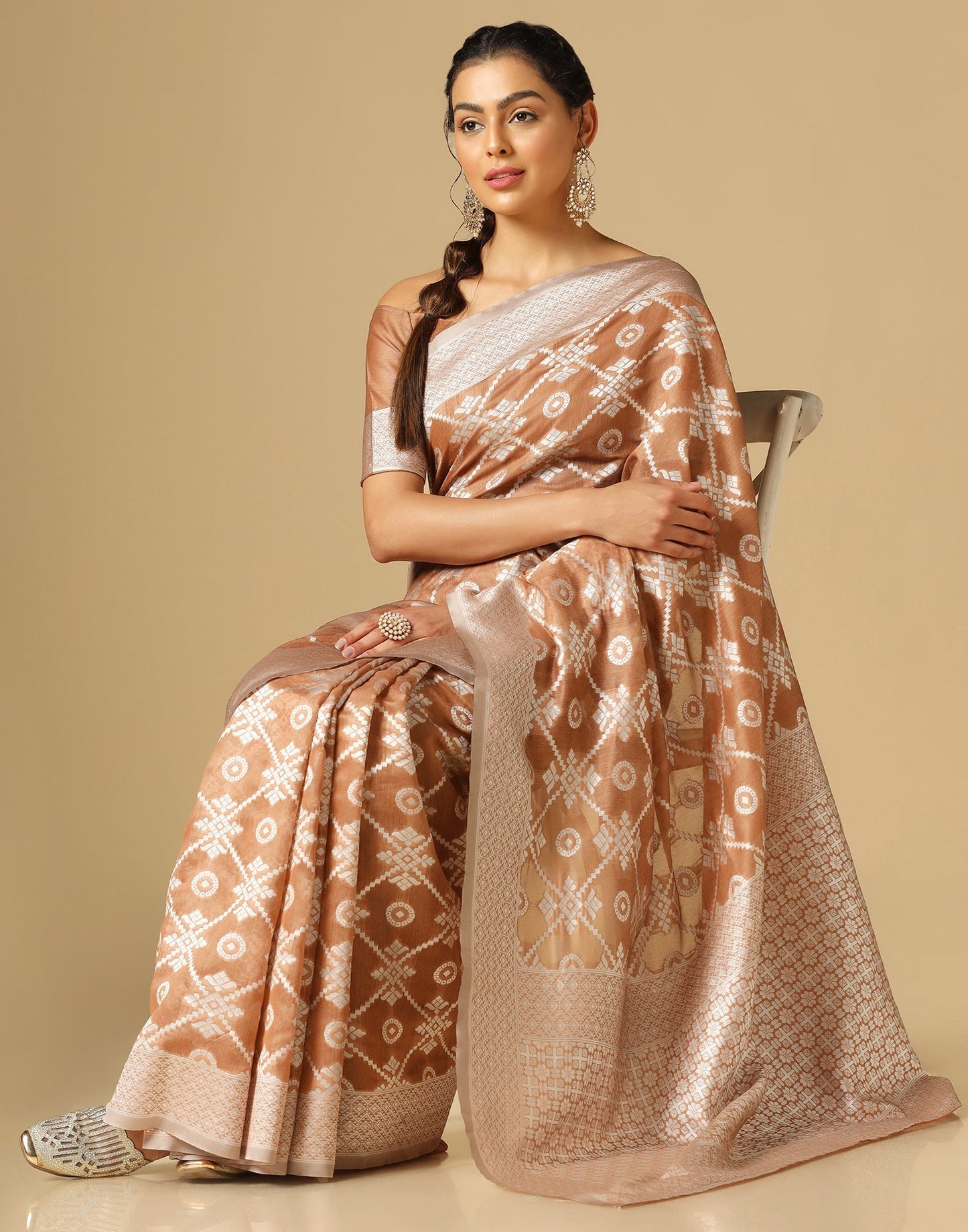 Light Brown Banarasi Cotton Saree | Sudathi