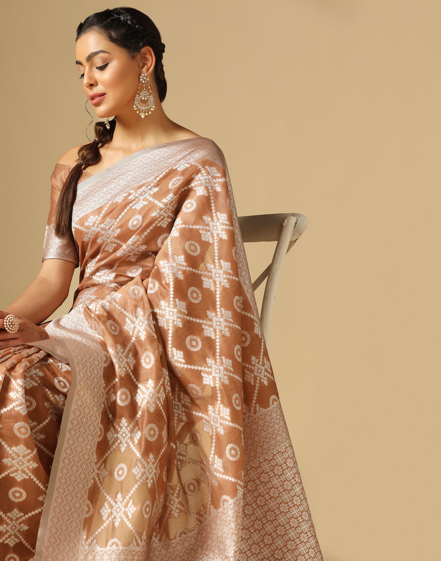 Light Brown Banarasi Cotton Saree | Sudathi