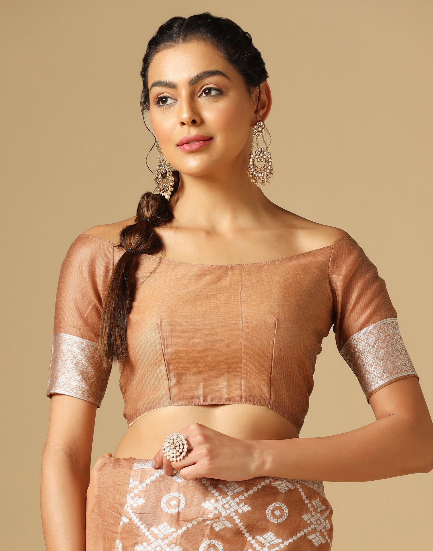 Light Brown Banarasi Cotton Saree | Sudathi