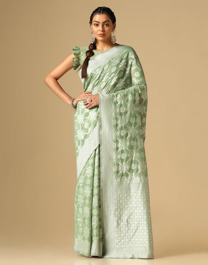 Light Green Banarasi Cotton Saree | Sudathi